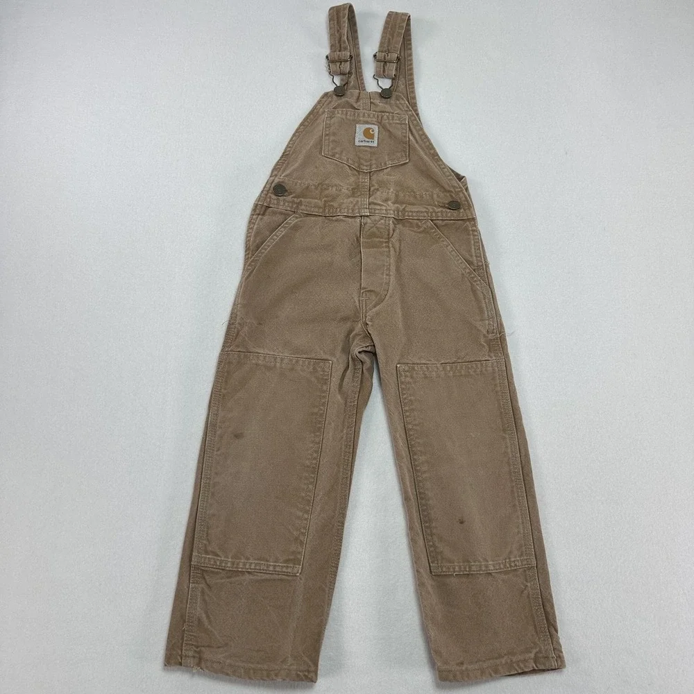 Carhartt Overalls Youth 4 Brown Canvas Bib Double Knee Workwear Play Pants Chore